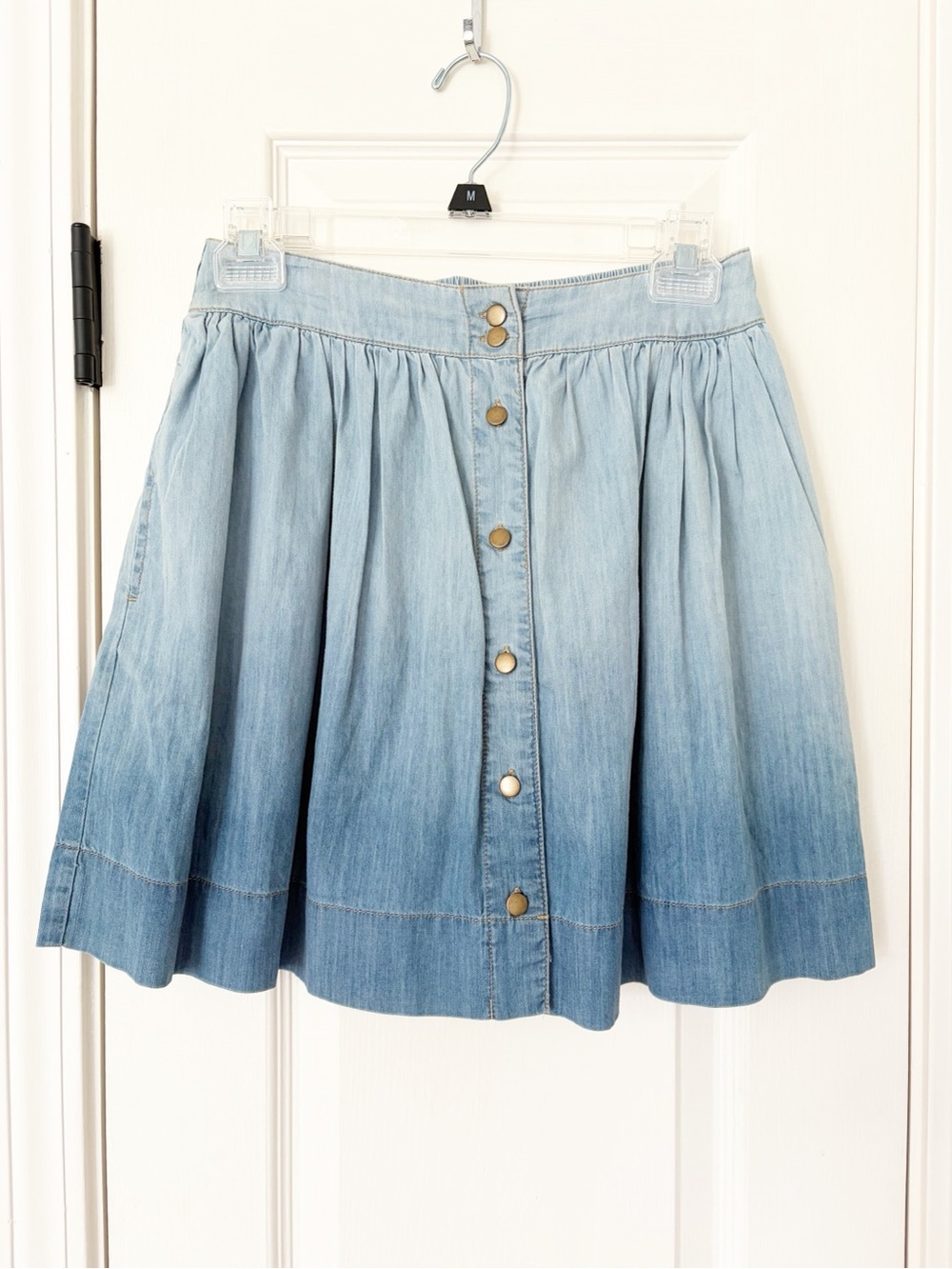 Small • Harper ombré Denim Button-Front Skirt - Light Blue